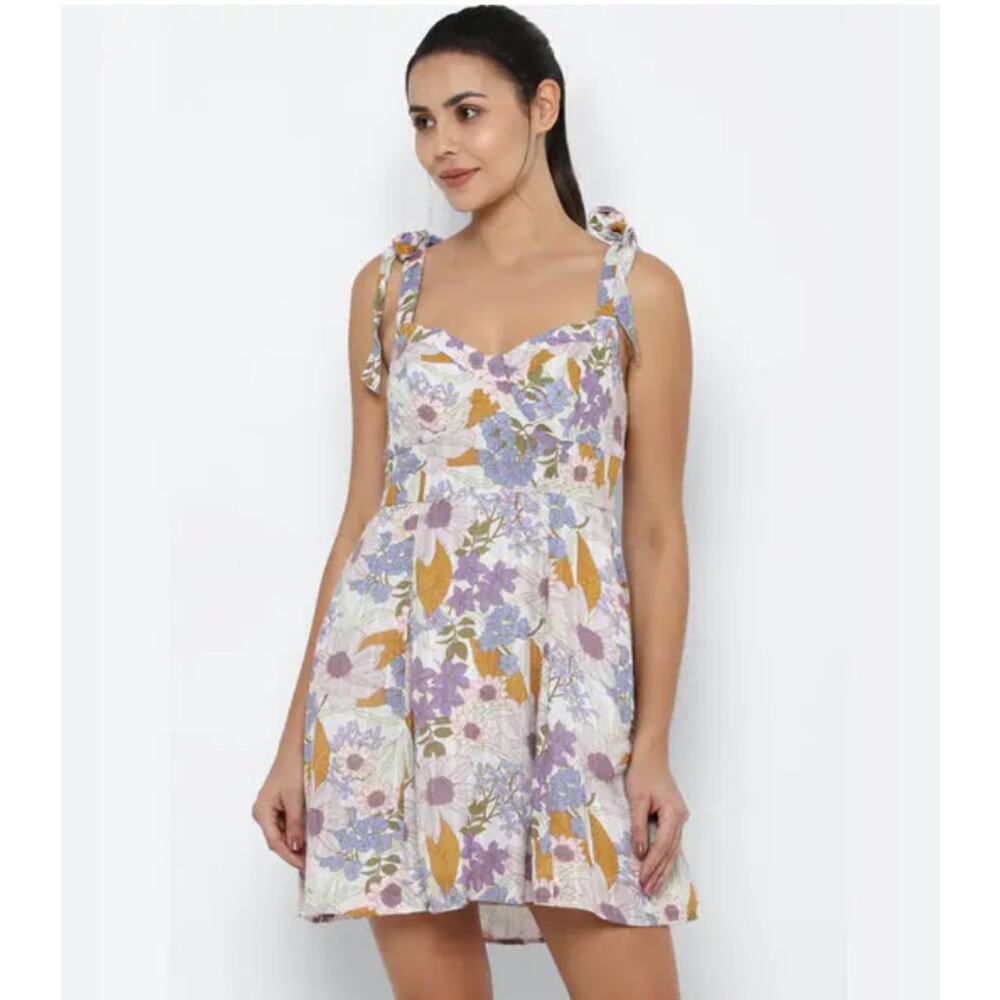 American Eagle Floral Print Tie Sleeve Open Back Mini Dress Size XL